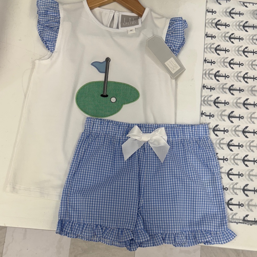 Lil Cactus White and Blue Golf Themed Kids Outfit